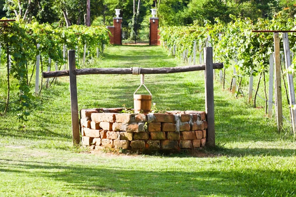 A stone well in a Missouri vineyard, typical of the rural properties served by Lincoln Pump Co